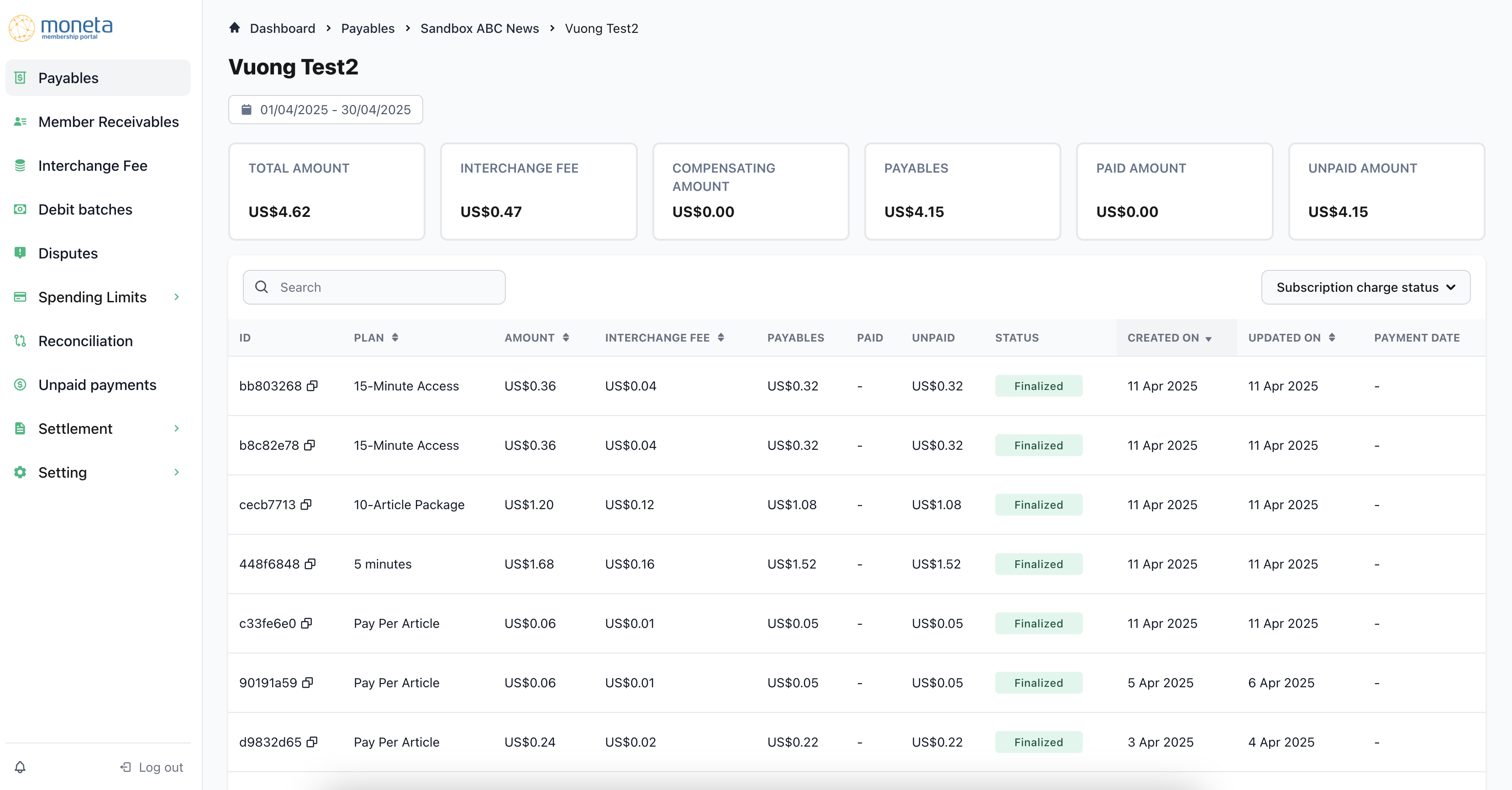 Payable Views of a specific customer