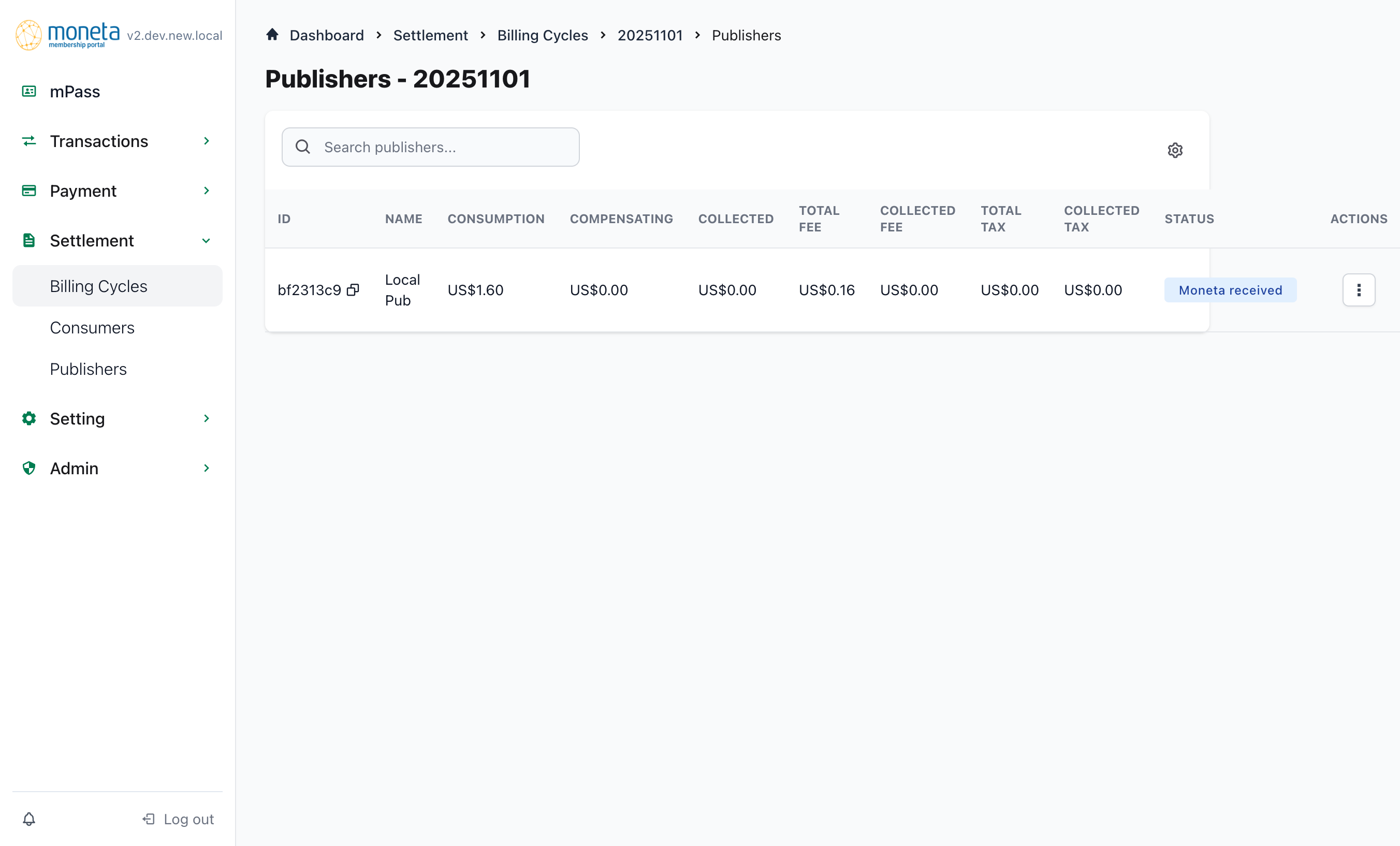 Publisher Settlement Details