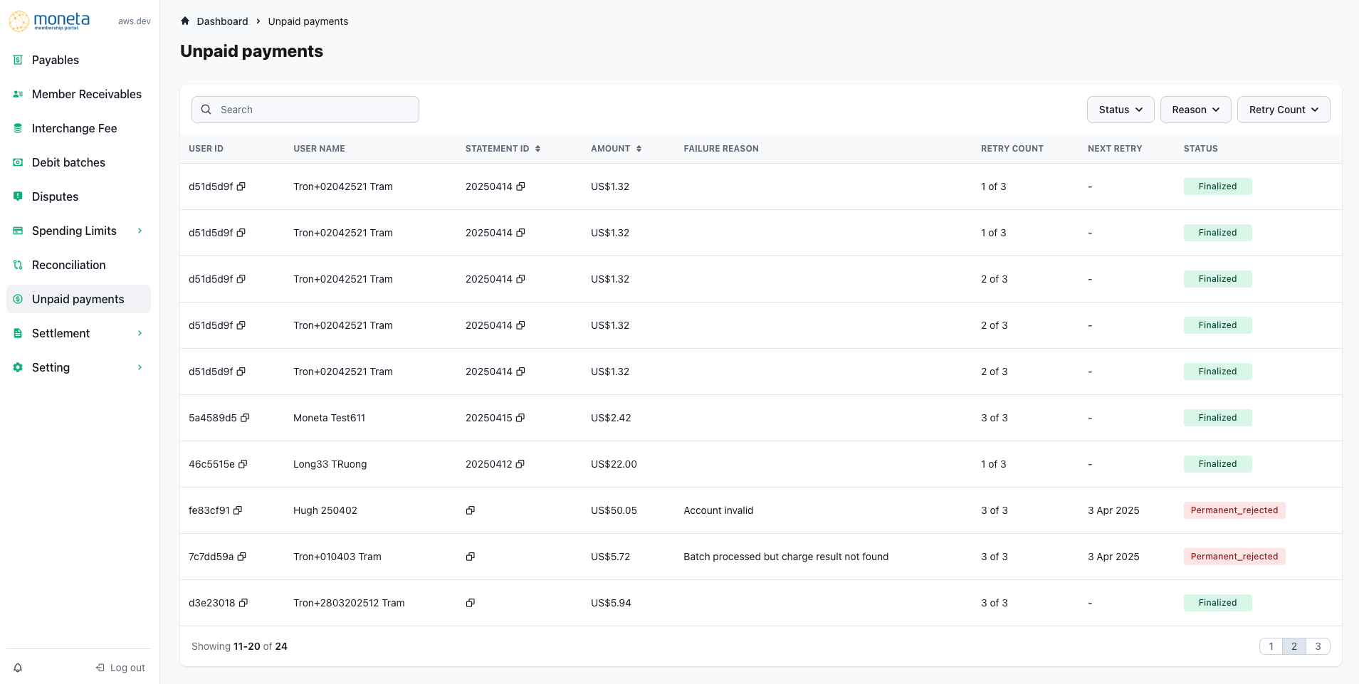 Unpaid Payment Management