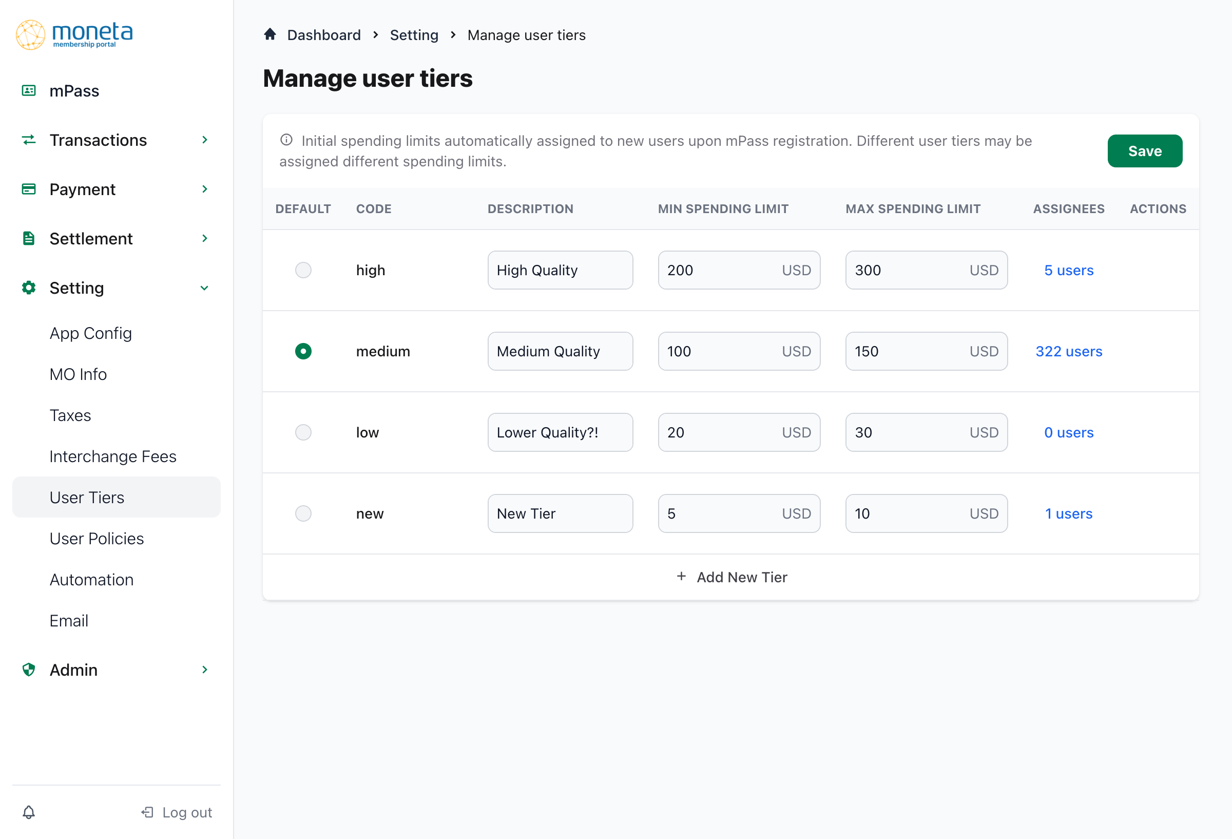 User Tiers Management